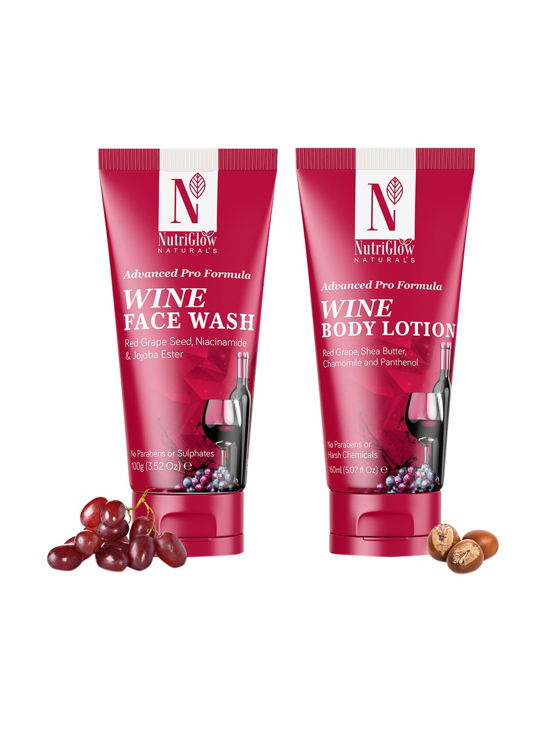 

NutriGlow Naturals Set of Wine Face Wash - 100 g & Wine Body Lotion - 150 ml, Burgundy