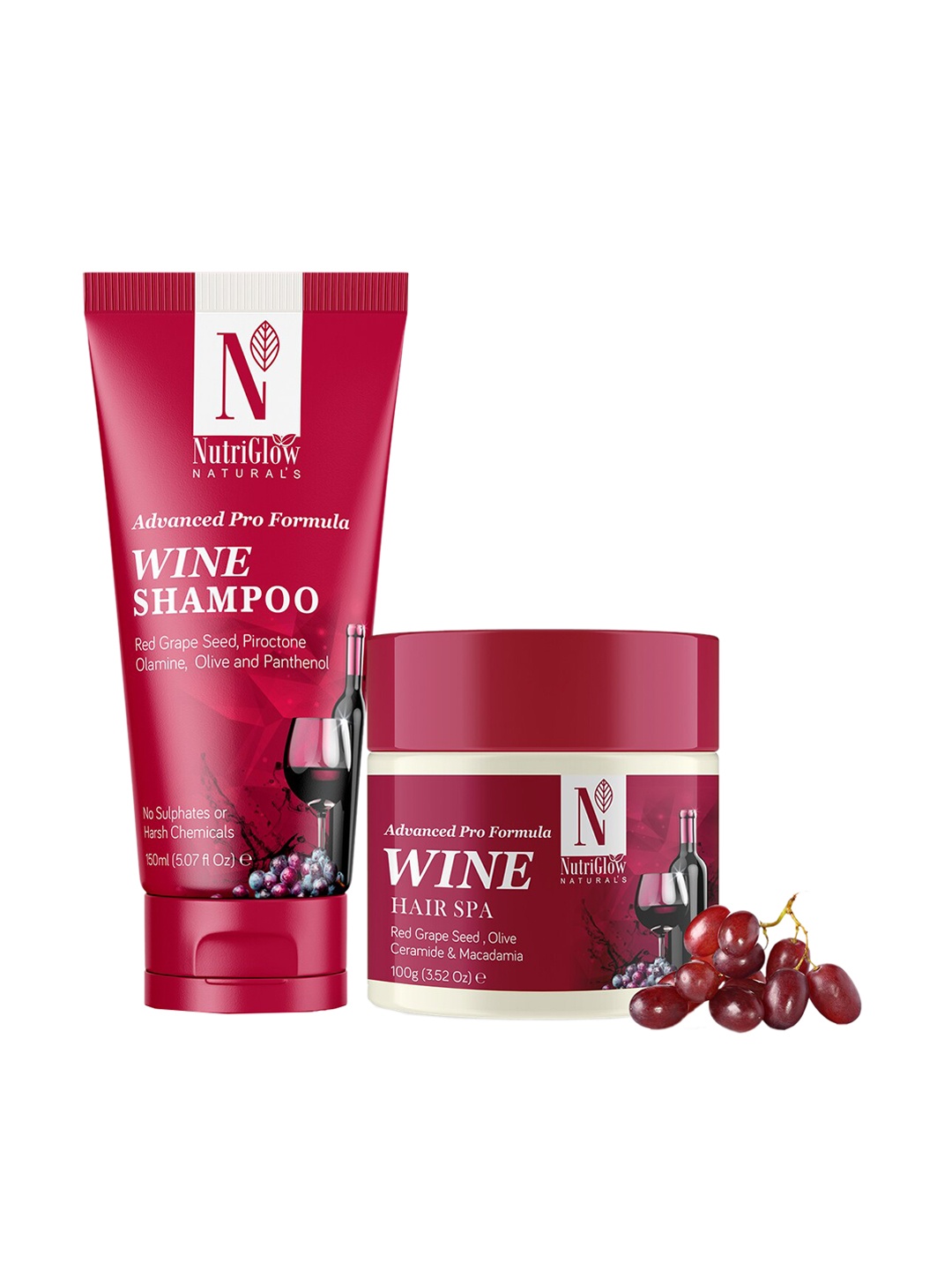 

NutriGlow NATURAL'S Wine Hair Shampoo (150gm) & Wine Hair Spa (100gm) for Damage Repair, Multi