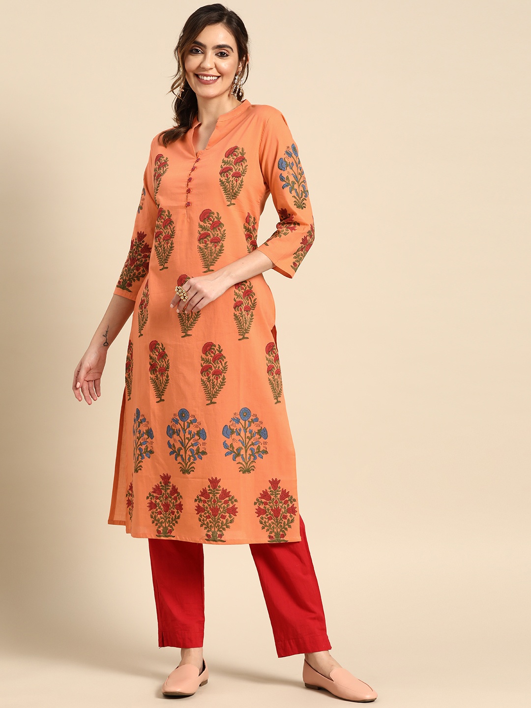 

Sangria Women Floral Printed Kurta, Orange