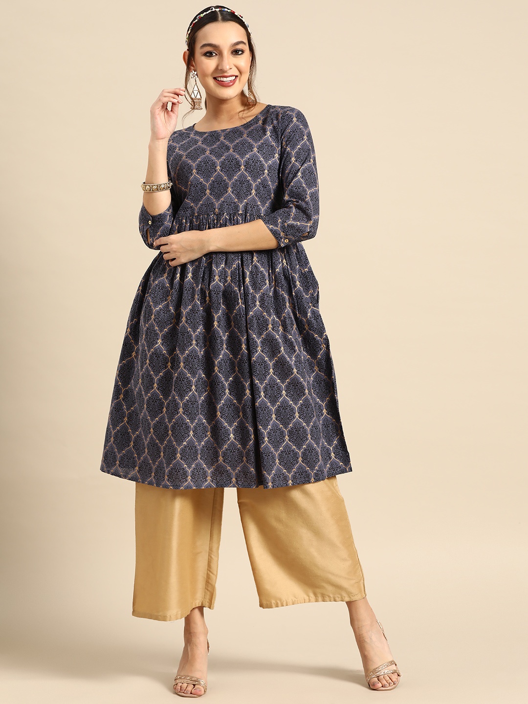 

Sangria Women Ethnic Motifs Printed A-Line Kurta, Blue