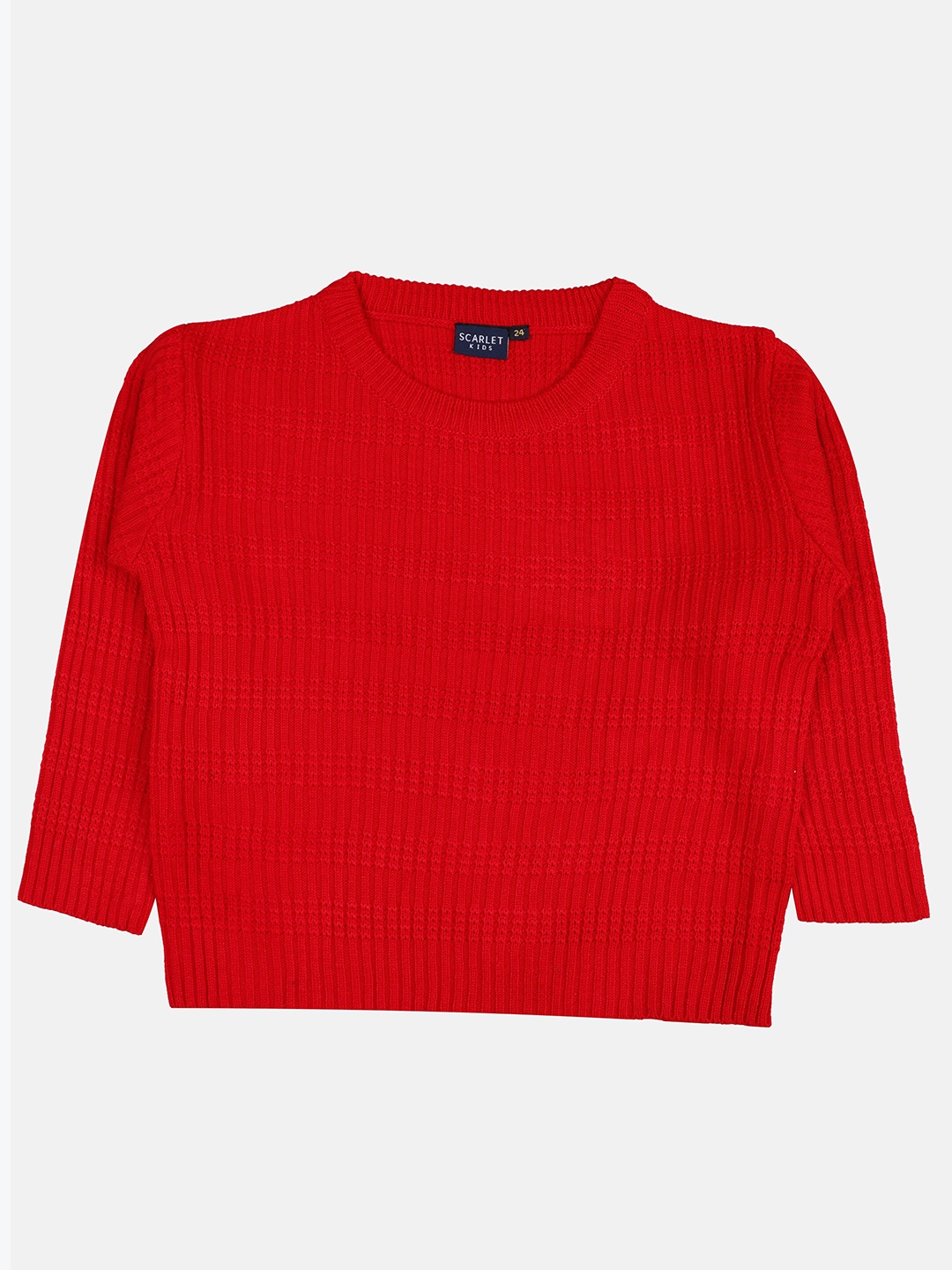 

CHIMPRALA Girls Wool Ribbed Pullover, Red