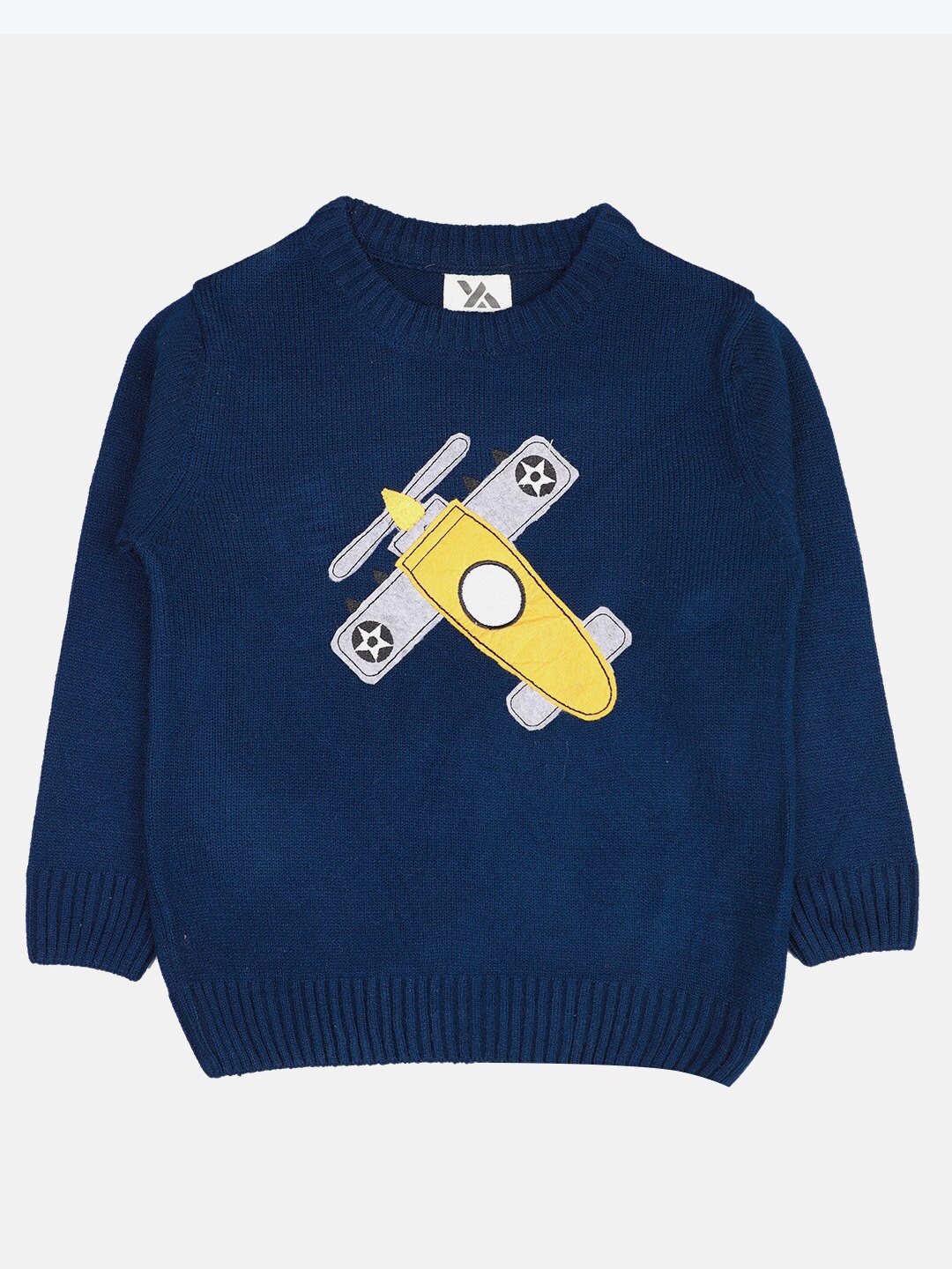 

CHIMPRALA Boys Graphic Printed Pullover Wool Sweater, Navy blue