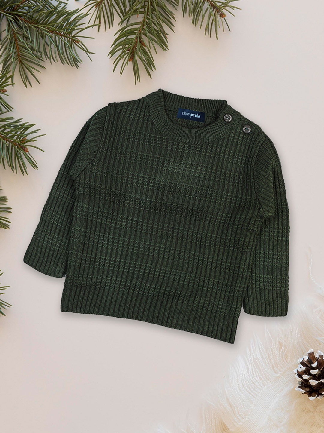 

CHIMPRALA Boys Ribbed Pullover Wool Sweater, Olive