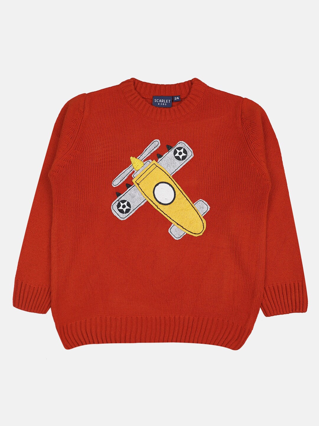 

CHIMPRALA Boys Graphic Printed Pullover Wool Sweater, Red