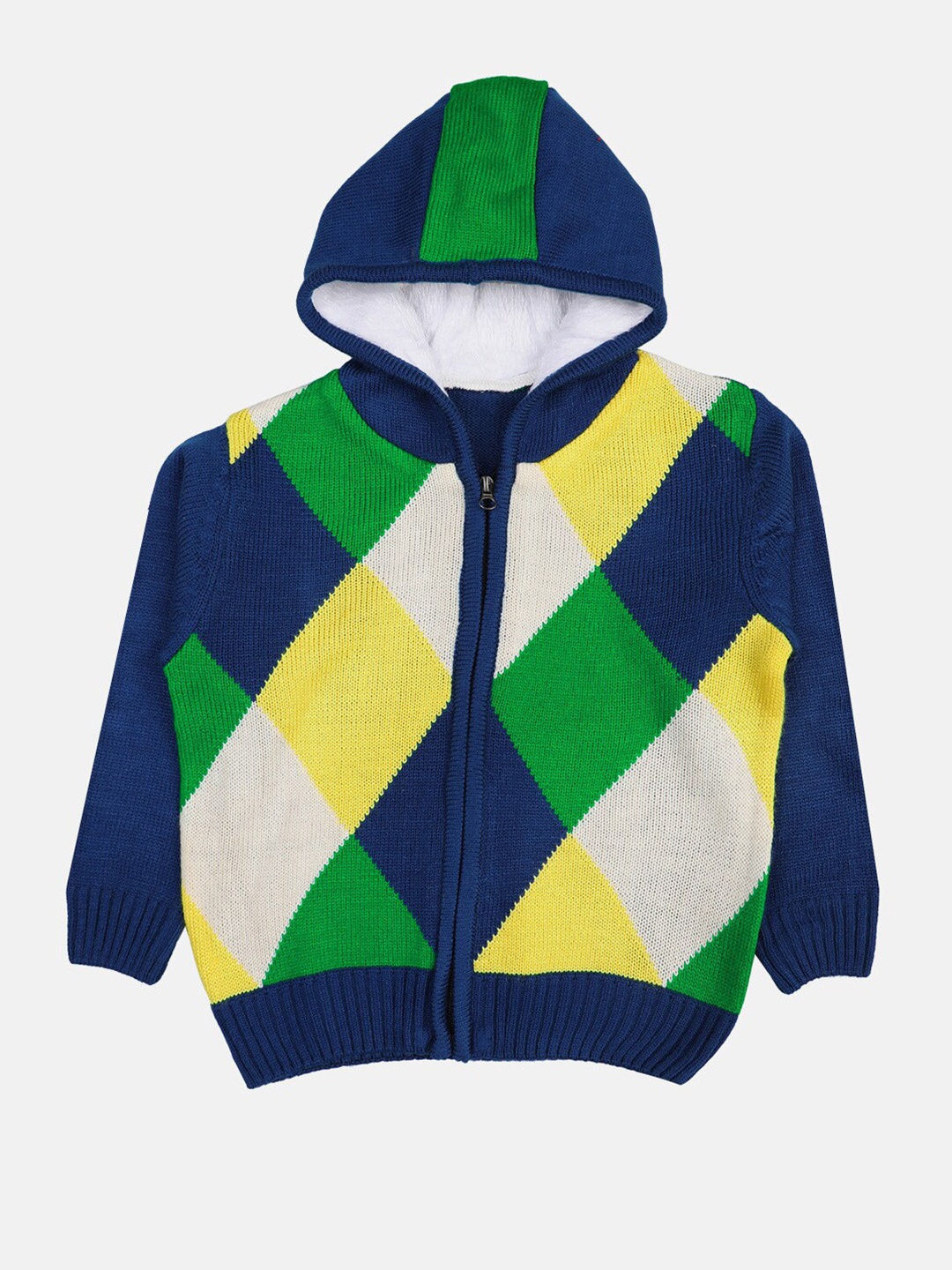 

CHIMPRALA Boys Argyle Printed Hooded Cardigan Wool Sweater, Blue