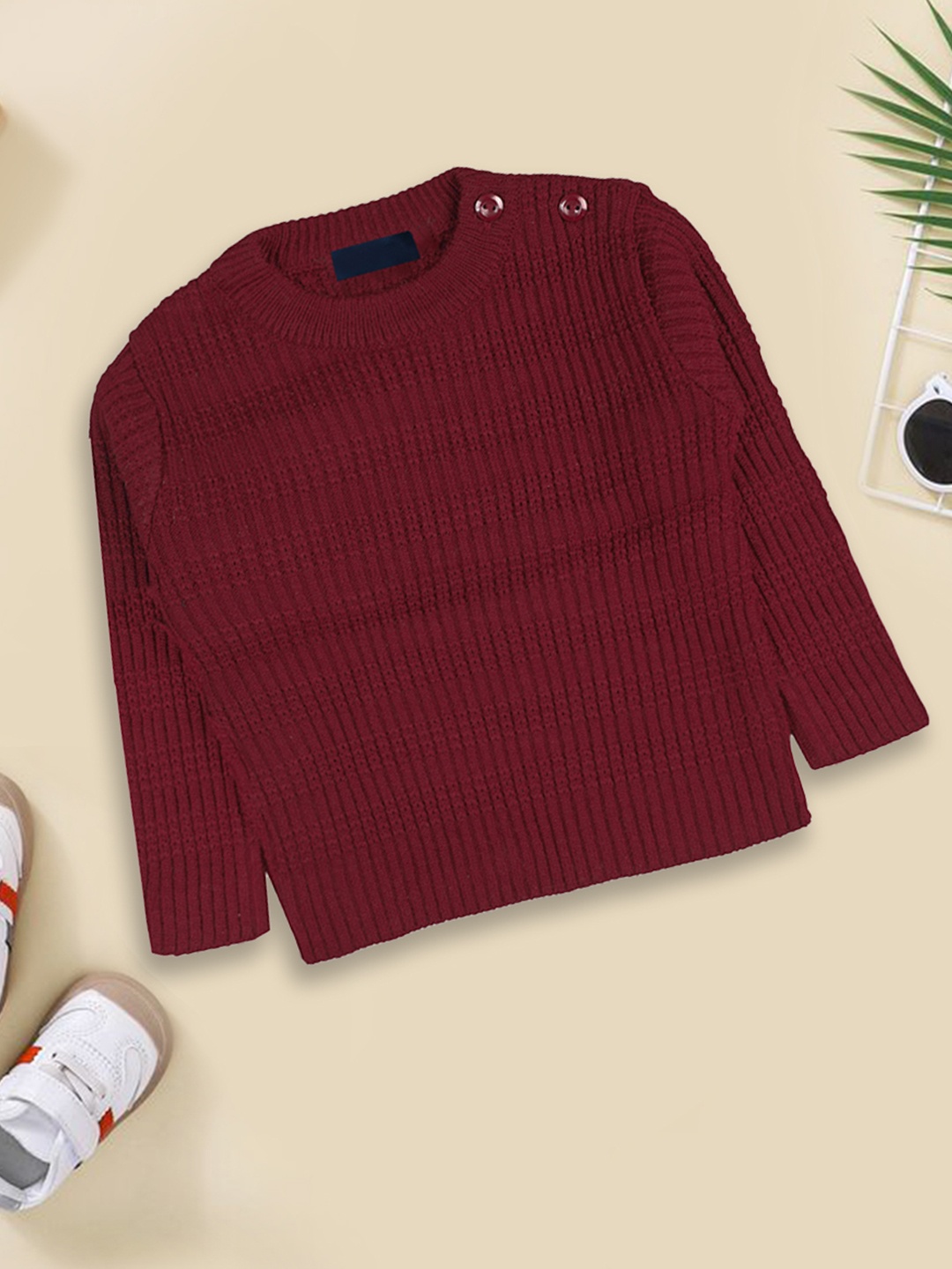 

CHIMPRALA Boys Ribbed Wool Pullover Sweater, Maroon