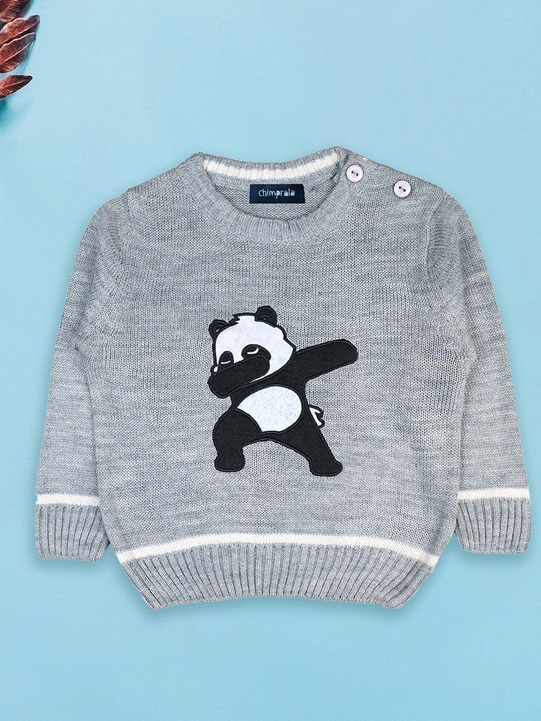 

CHIMPRALA Boys Round Neck Printed Woolen Pullover, Grey