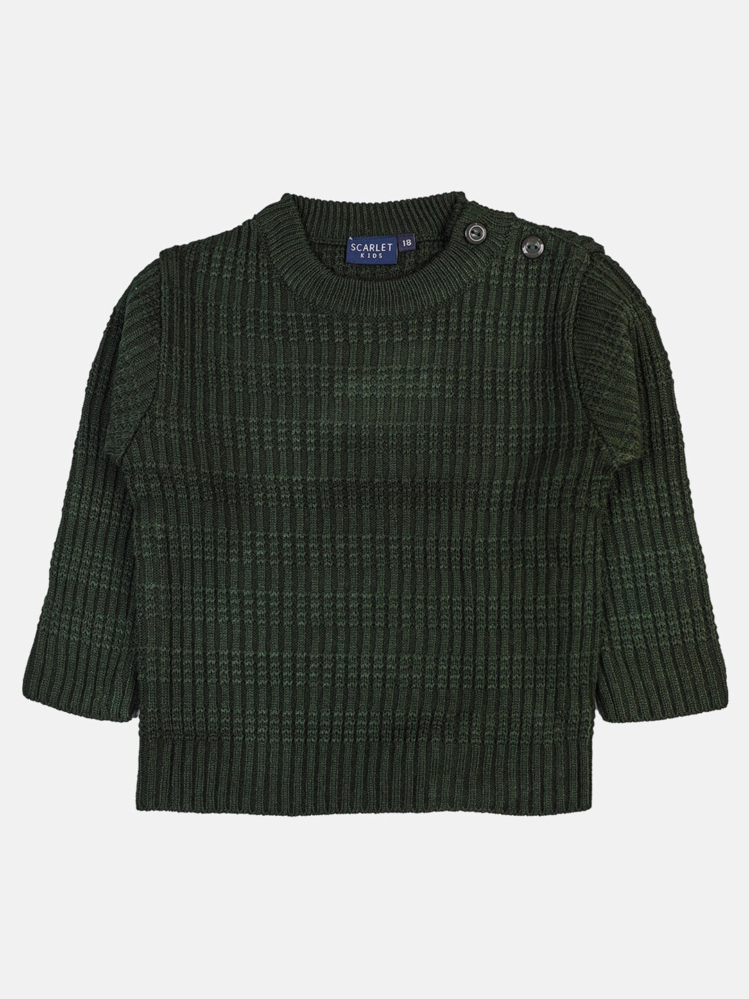 

CHIMPRALA Girls Ribbed Woolen Pullover, Olive