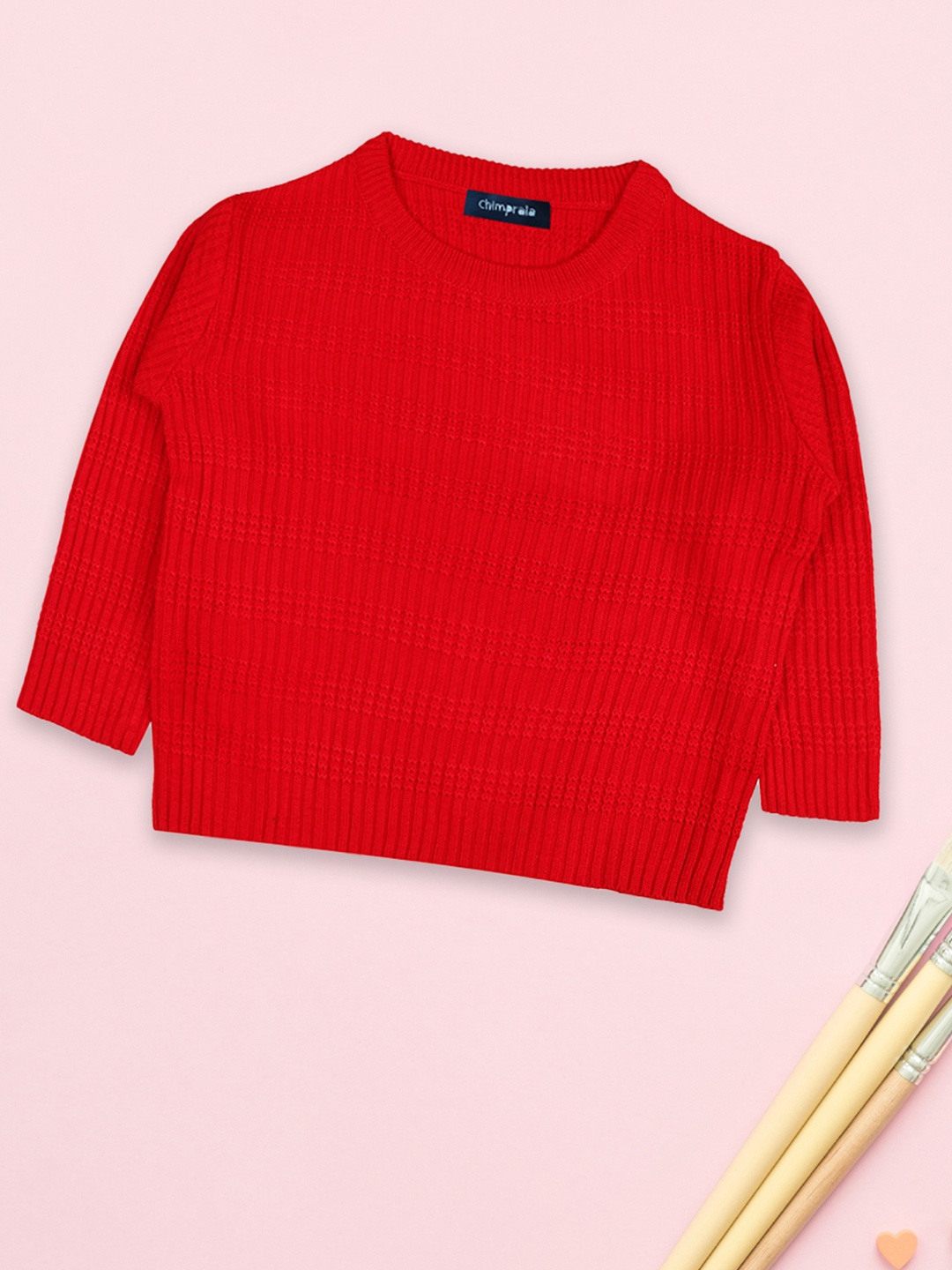 

CHIMPRALA Boys Ribbed Woolen Pullover, Red