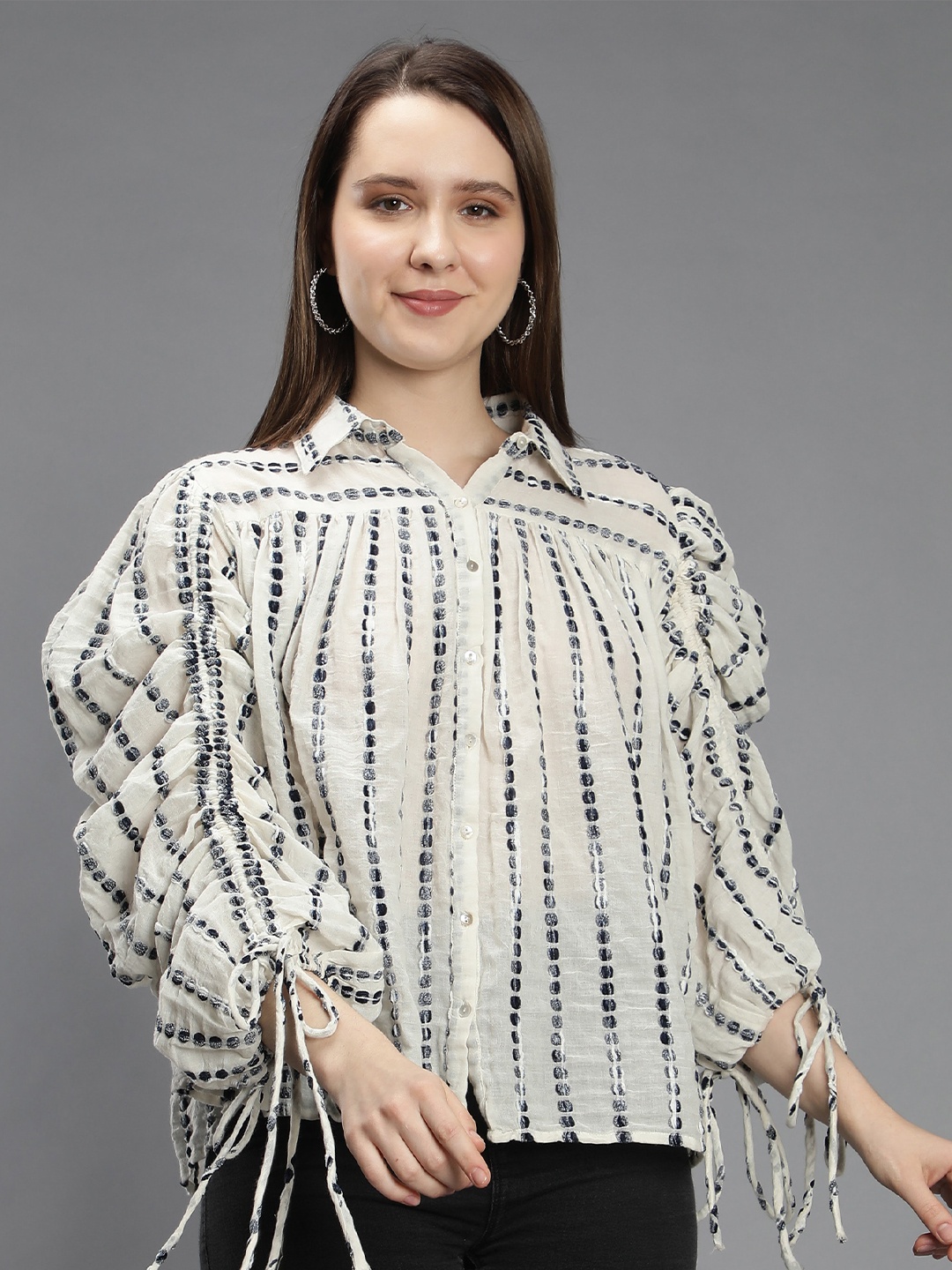 

Amagyaa Geometric Print Pure Cotton Shirt Style Top, White
