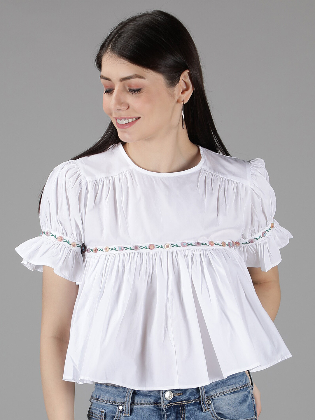 

Amagyaa Embroidered Puff Sleeve Top, White