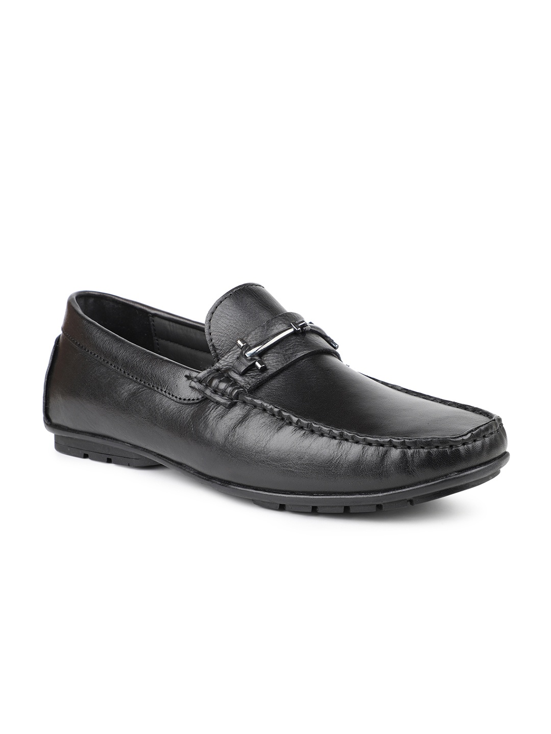 

PRIVO Men Black Striped Leather Loafers