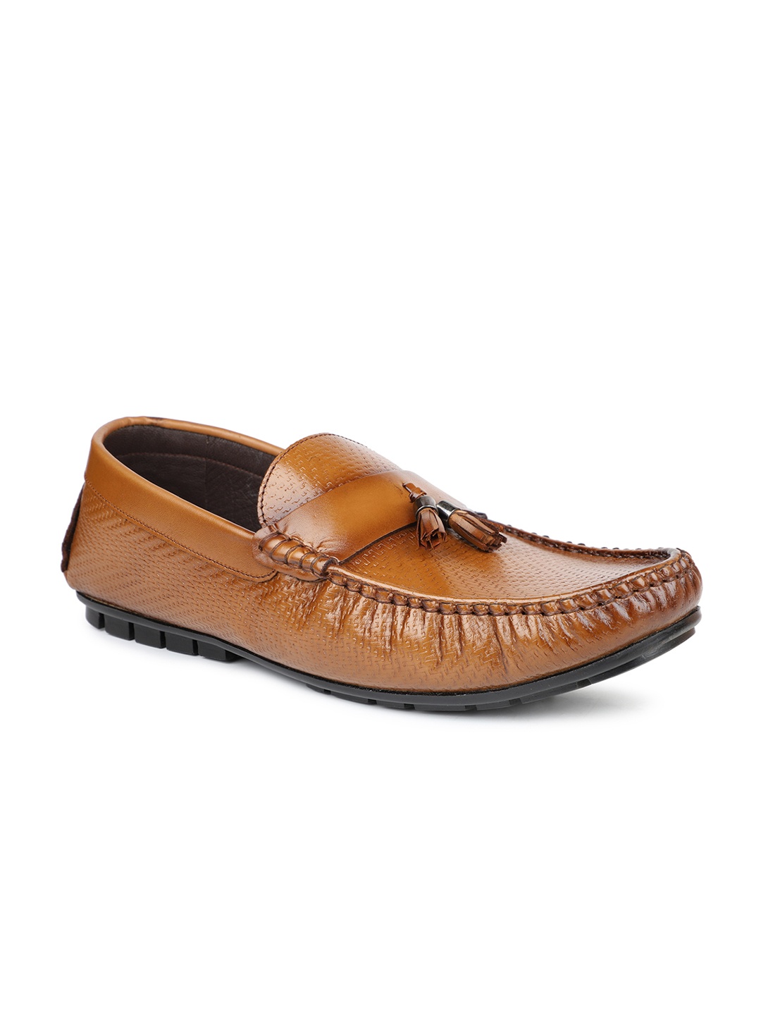 

PRIVO Men Tan Woven Design Leather Slip-On Sneakers