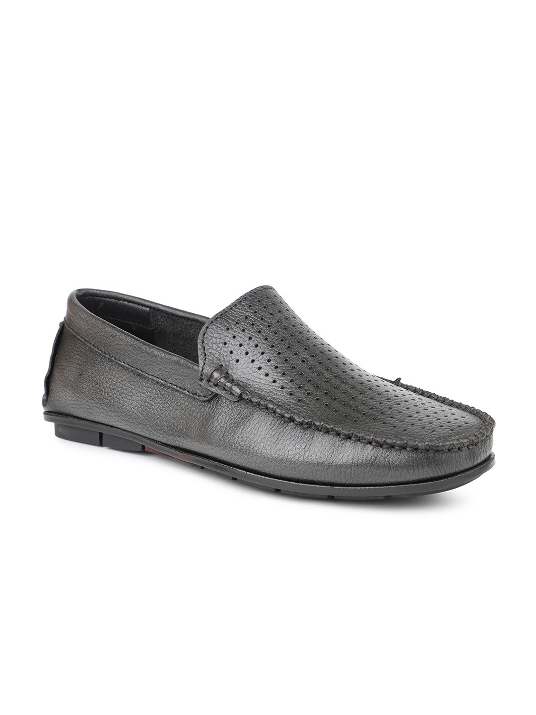 

PRIVO Men Silver-Toned Perforations Leather Loafers