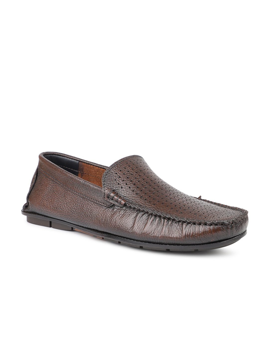 

PRIVO Men Brown Woven Design Leather Slip-On Sneakers