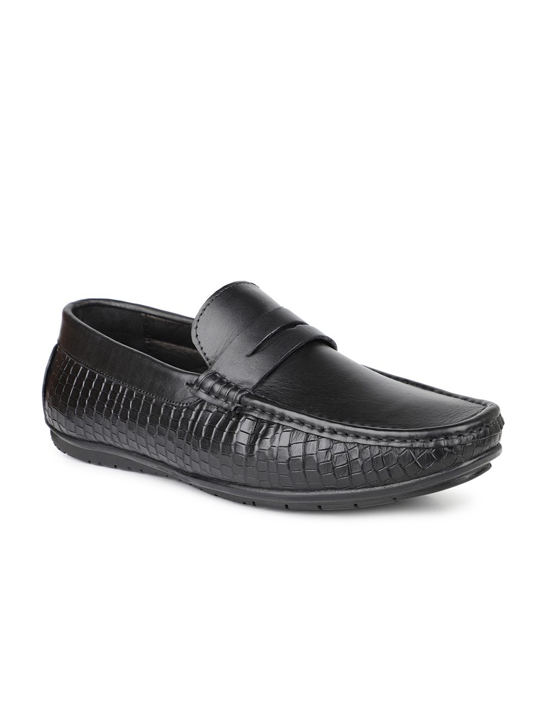 

PRIVO Men Black Printed Leather Slip-On Sneakers