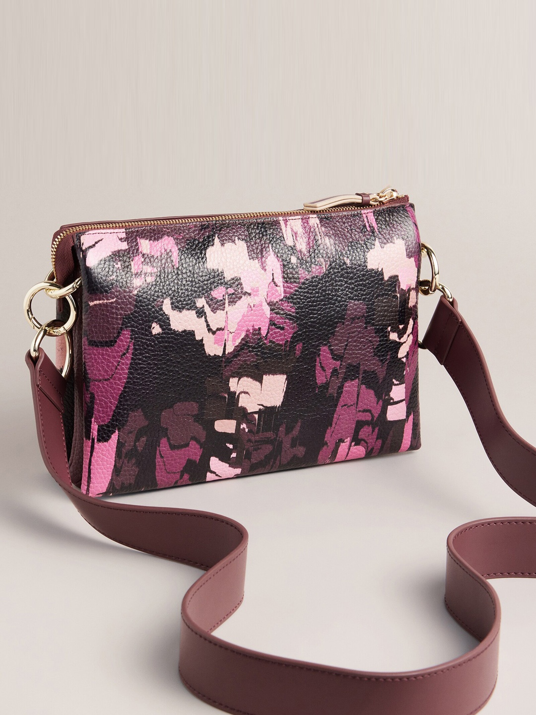

Ted Baker Camouflage Printed Structured Sling Bag, Burgundy