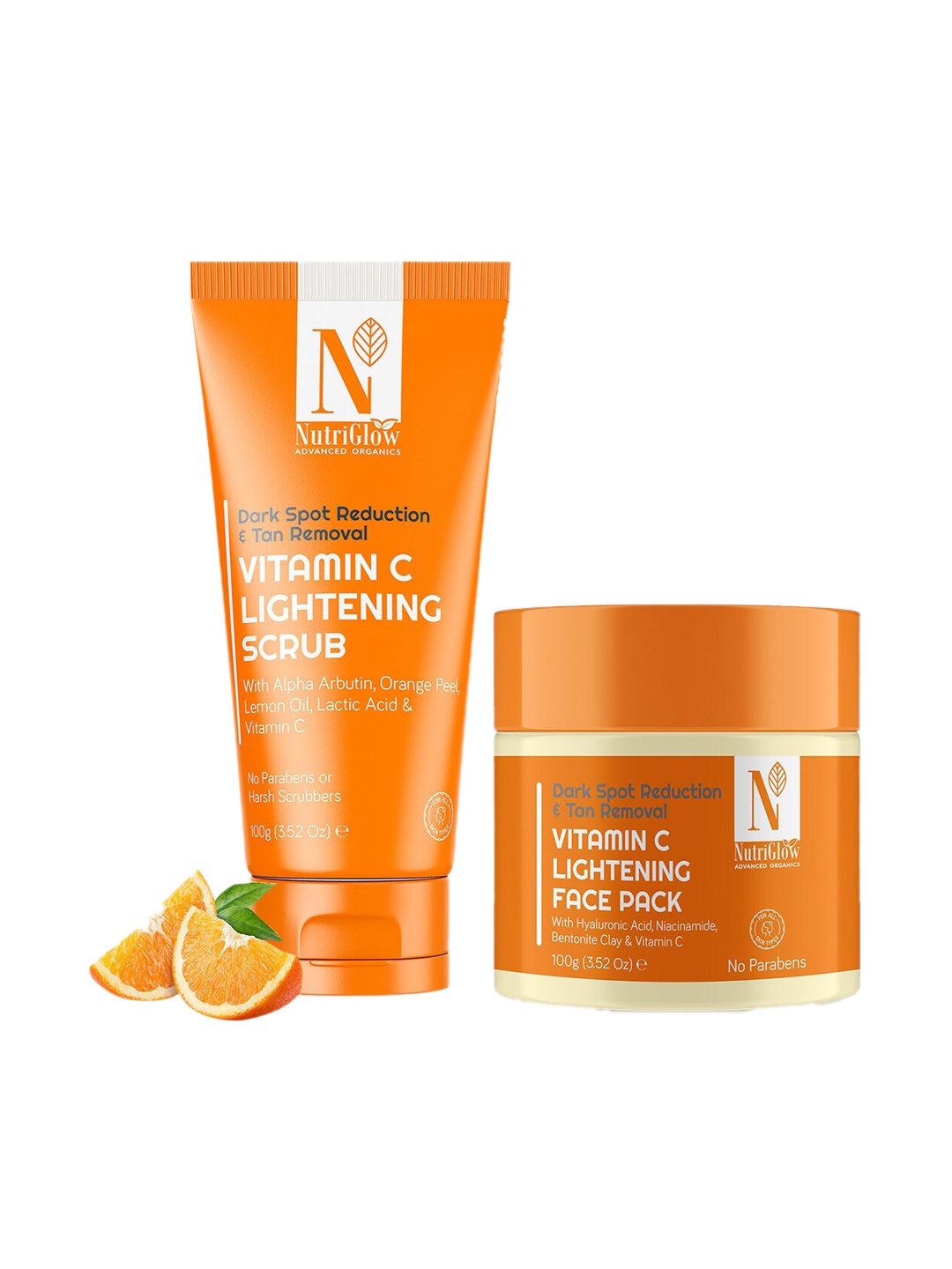 

Nutriglow Advanced Organics Set of Vitamin C Lightening Face Scrub & Face Pack - 100g Each, Orange