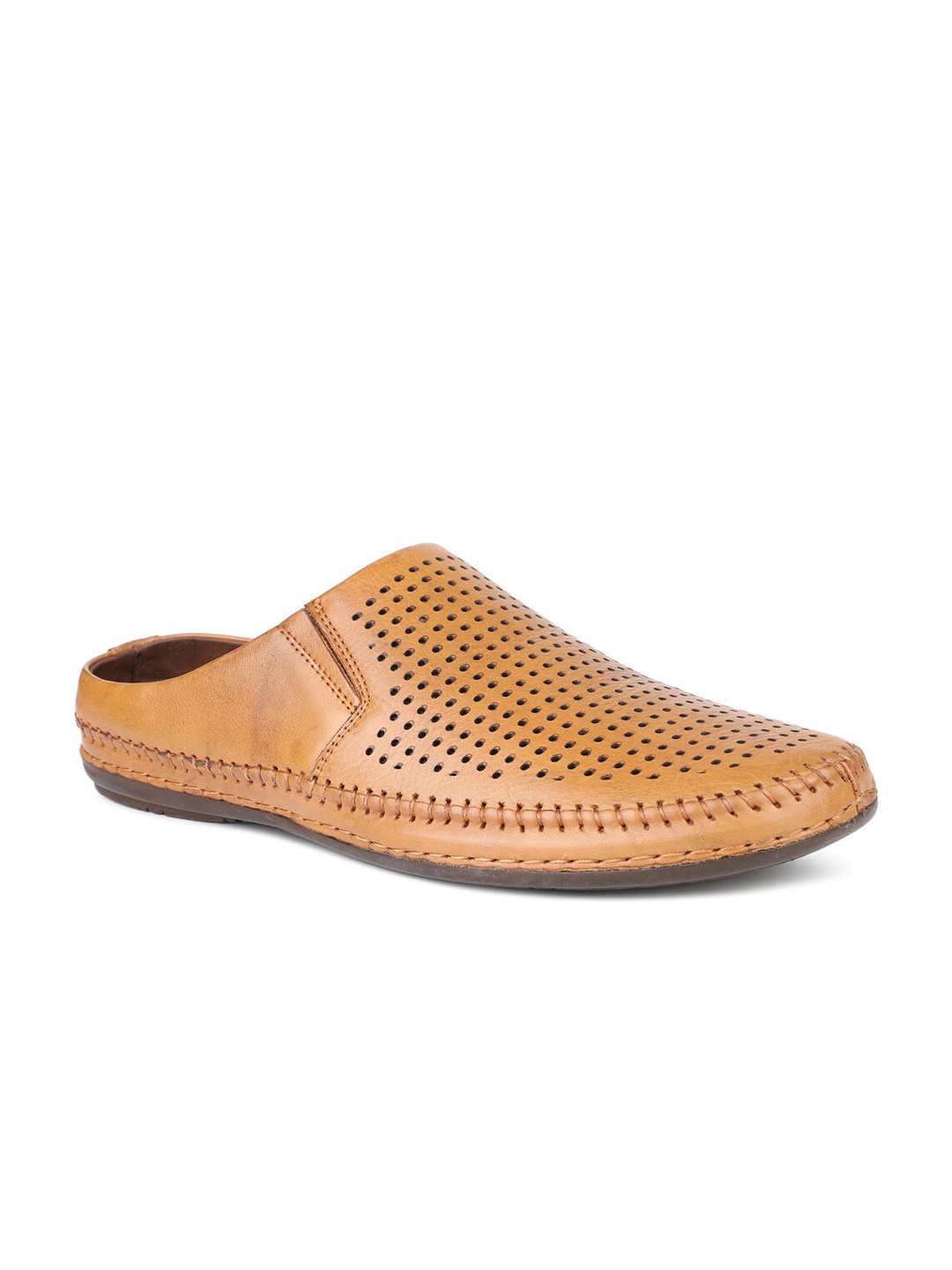 

PRIVO by Inc.5 Men Perforations Leather Laser Cuts Mules, Tan