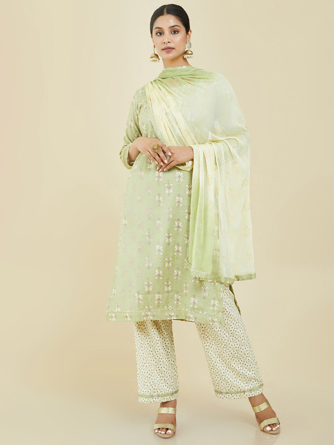 

Soch Printed Viscose Rayon Unstitched Dress Material, Green