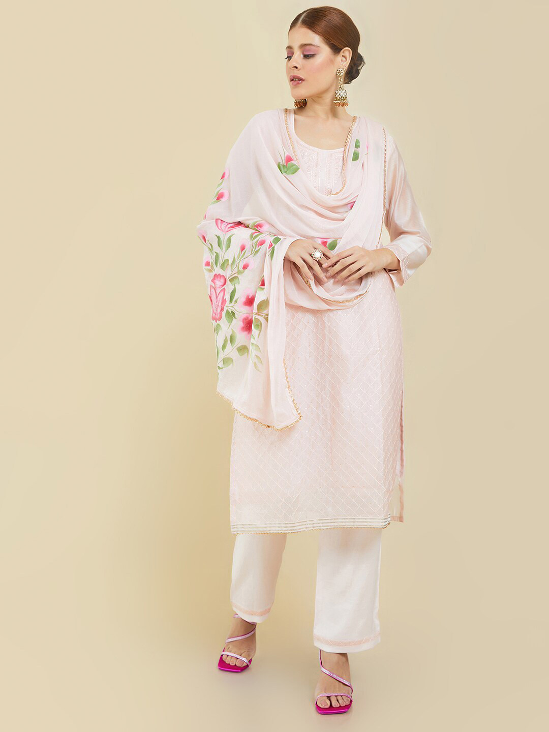 

Soch Embroidered Unstitched Dress Material, Pink