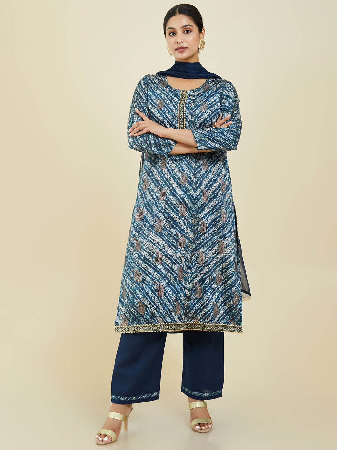 

Soch Women Unstitched Dress Material, Navy blue