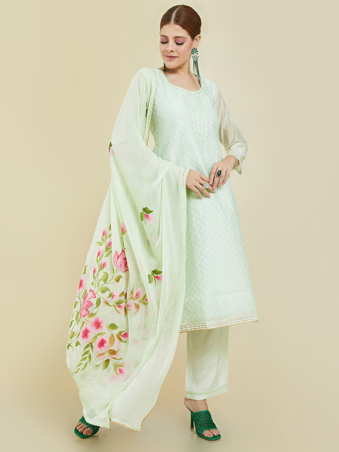 

Soch Women Embroidered Unstitched Dress Material, Green