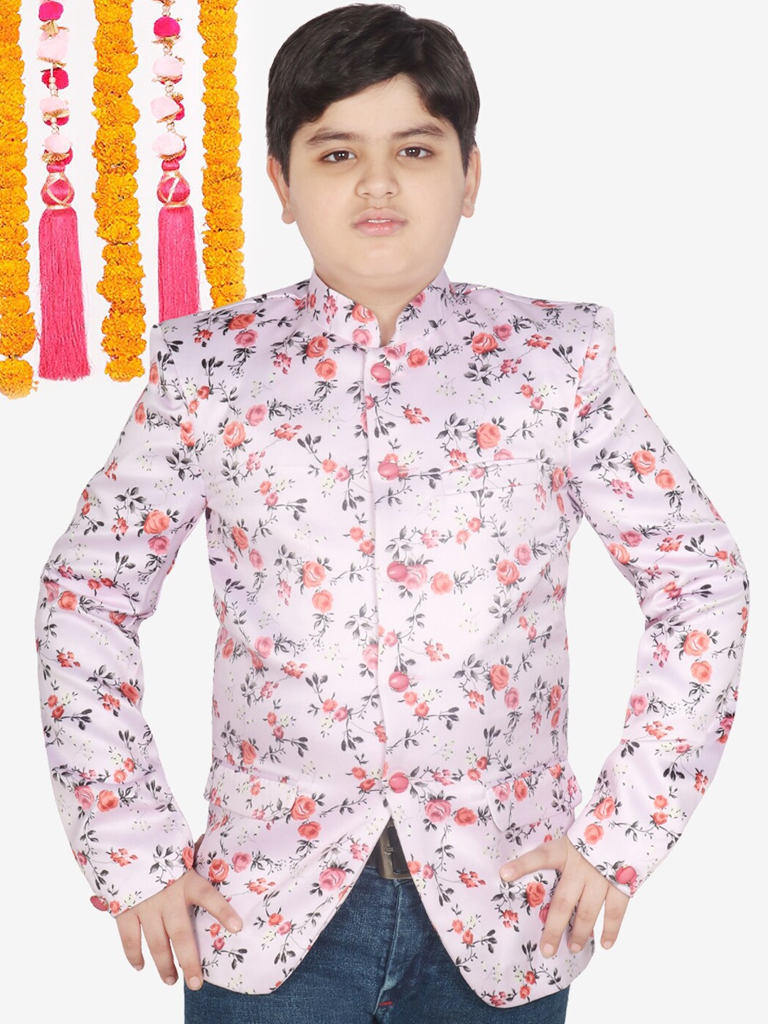 

SG YUVRAJ Boys Printed Single-Breasted Regular Fit Blazer, Pink
