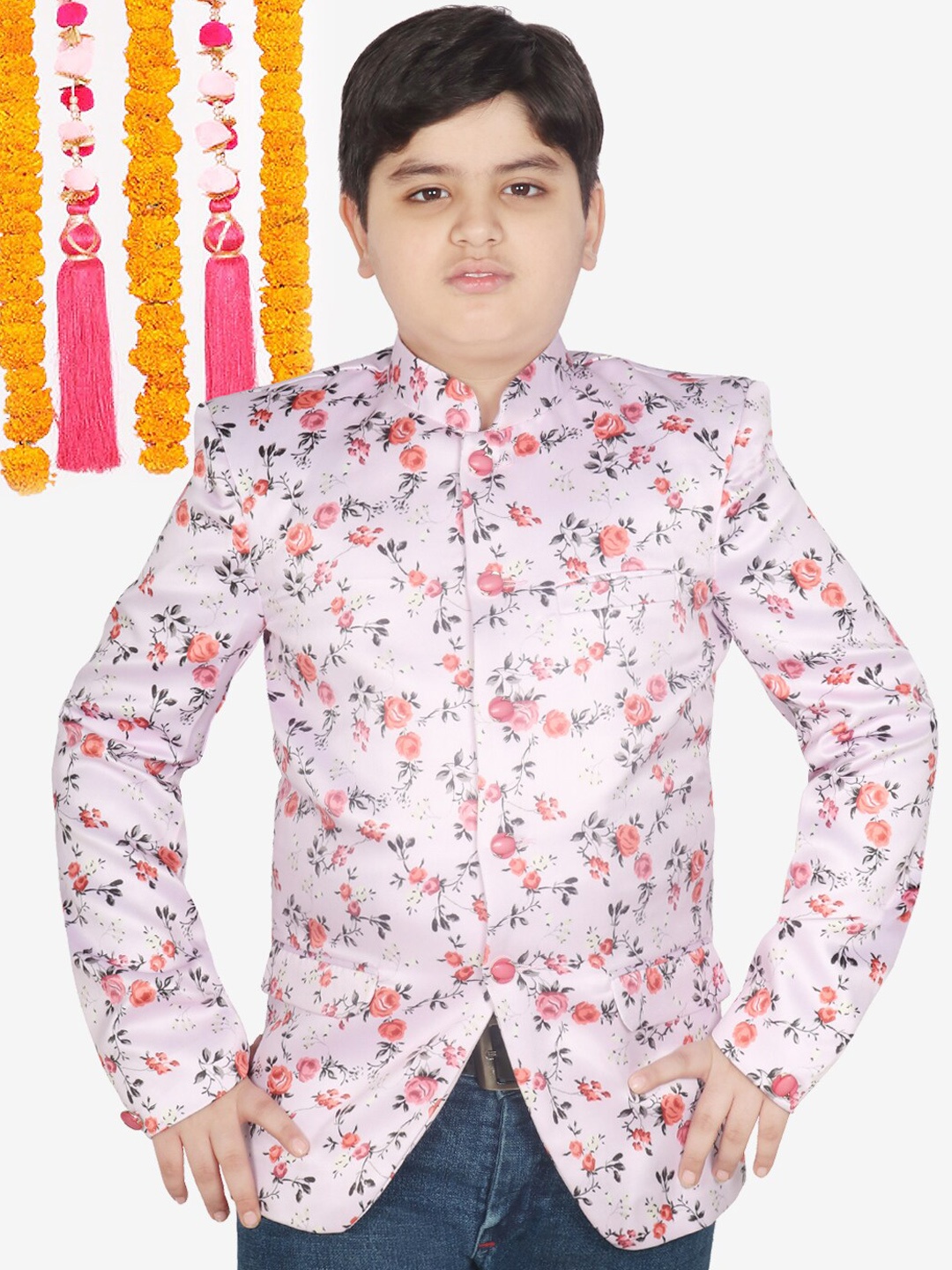 

SG YUVRAJ Boys Printed Single-Breasted Regular Fit Blazer, Pink