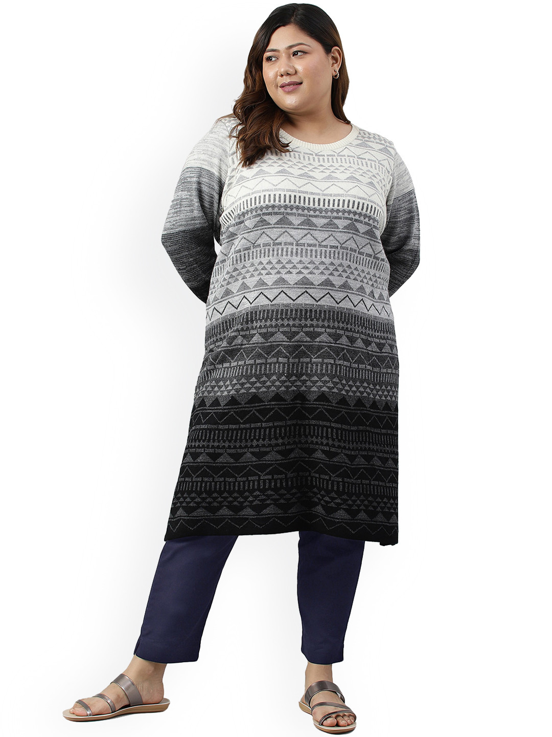 

AURELIA Women Plus Size Ethnic Motifs Woven Design Acrylic Kurta, Black