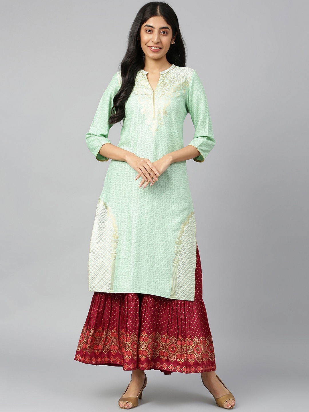 

AURELIA Ethnic Printed Regular Kurta, Blue