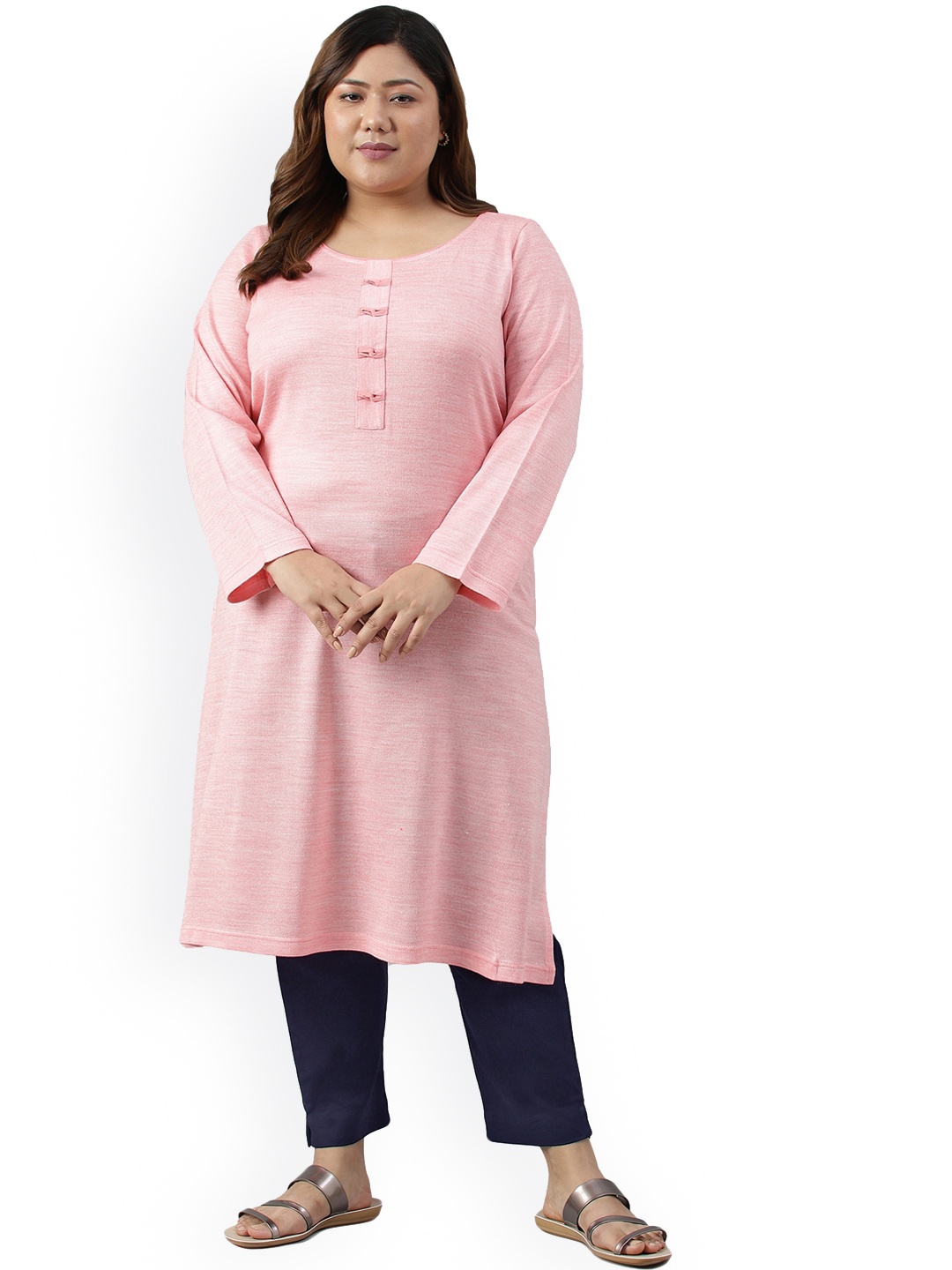 

AURELIA Plus Size Acrylic Regular A-Line Kurta, Pink