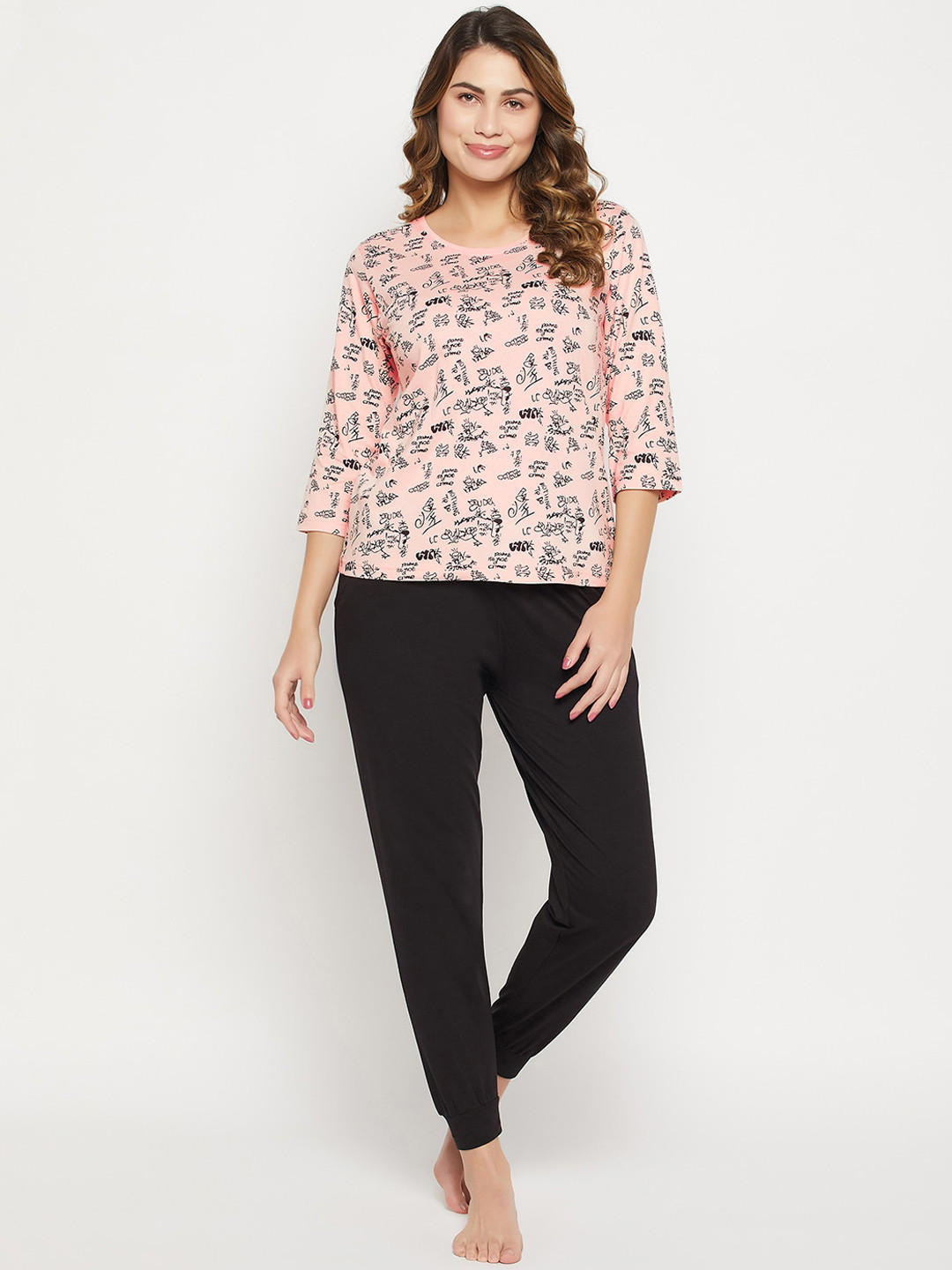

Clovia Pink Typography Printed Night Suit