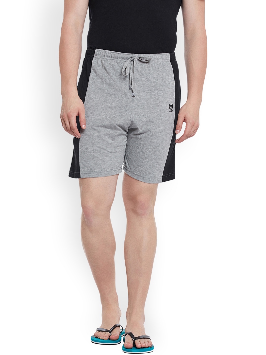 

VIMAL Grey Melange & Black Colourblocked Lounge Shorts