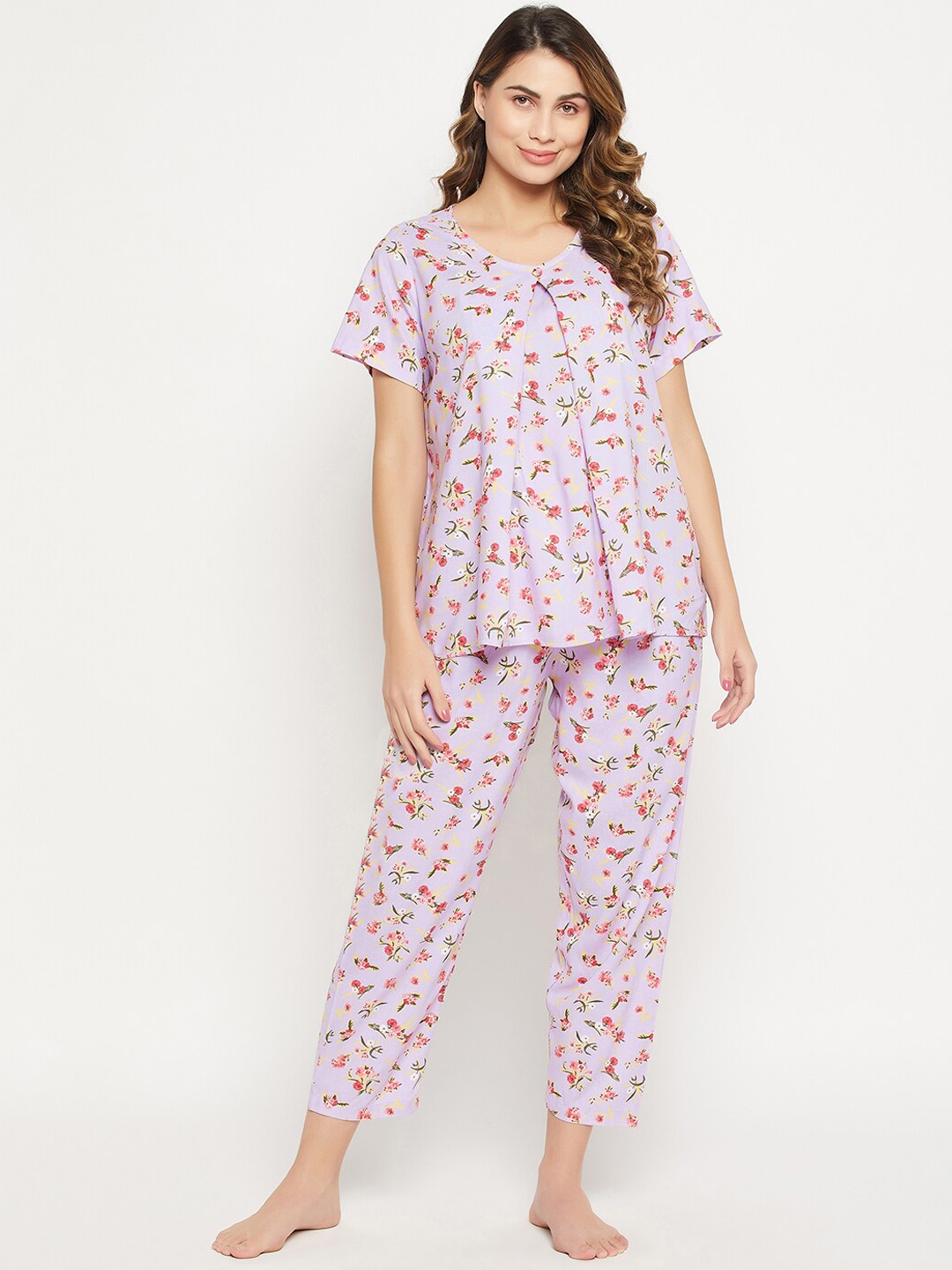 

Clovia Women Printed Night suit, Purple