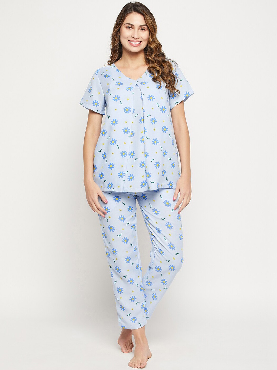 

Clovia Pretty Florals Nursing Top With Pyjama, Blue
