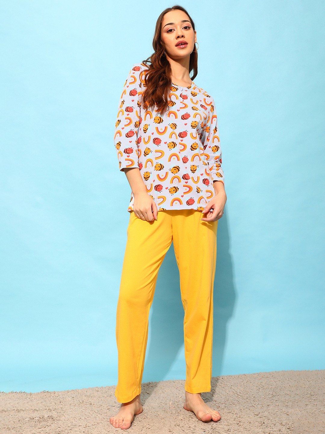 

Clovia Lavender Conversational Printed Cotton Night Suit