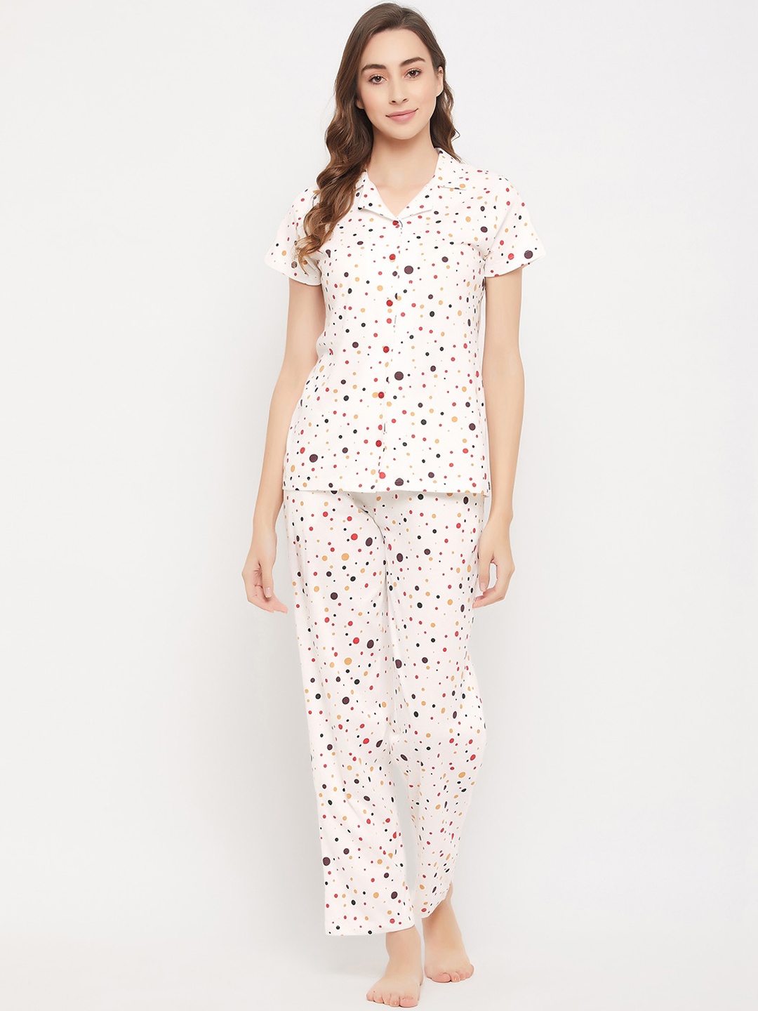 

Clovia Women Printed Pure Cotton Night suit, White