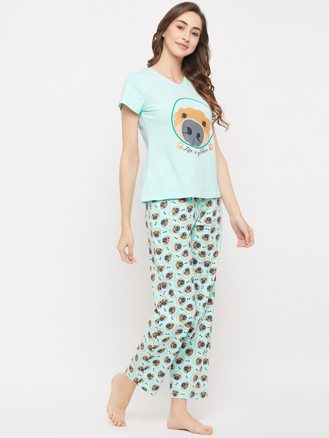 

Clovia Women Printed Cotton Night suit, Blue