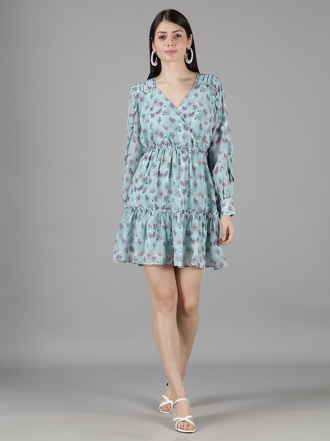 

Amagyaa Floral Printed V-Neck Wrap Dress, Sea green