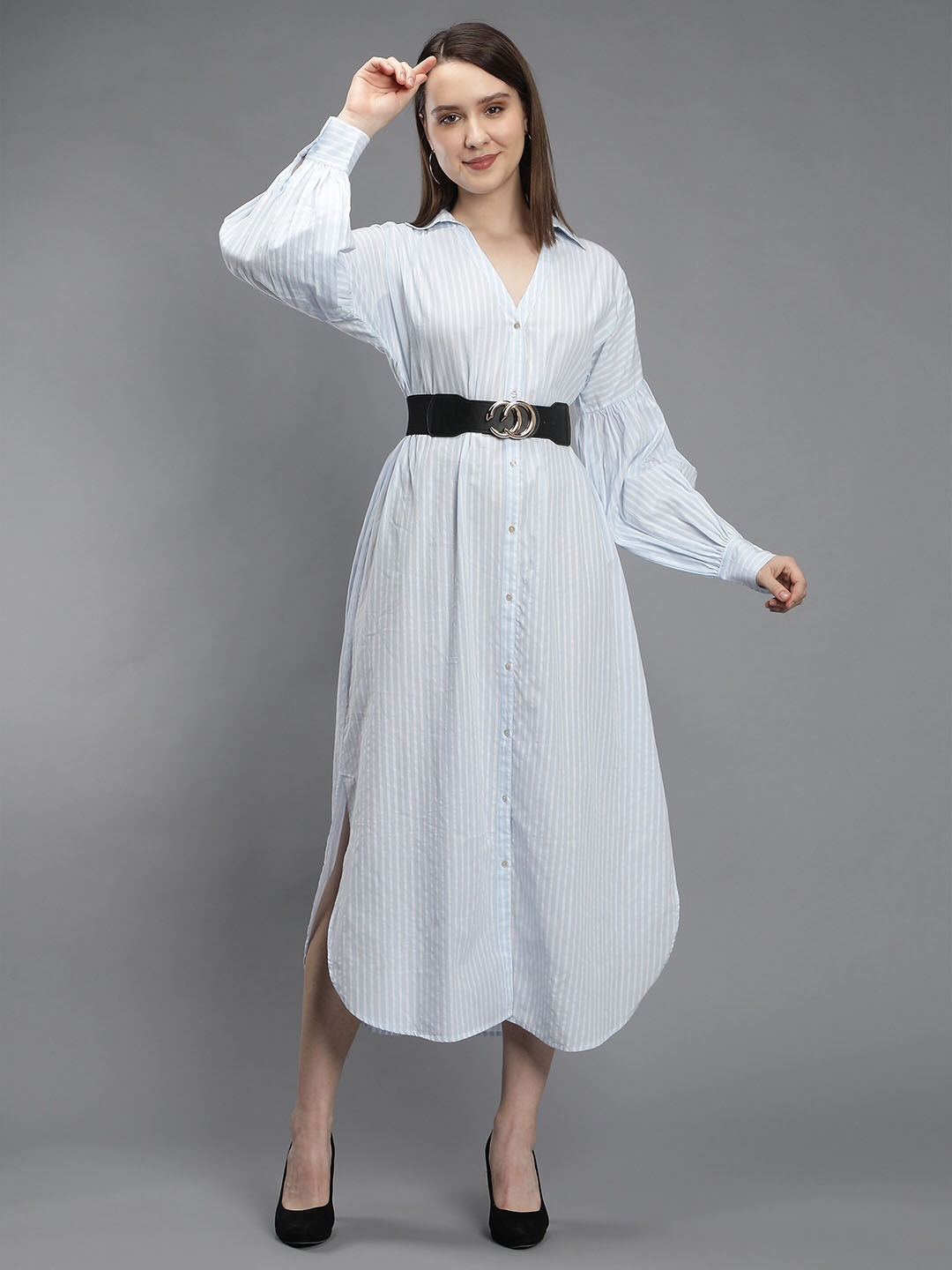 

Amagyaa Cotton Striped Shirt Midi Dress, White