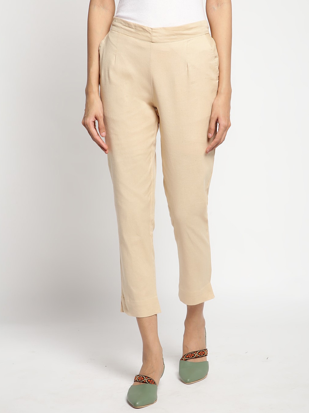 

Aurelia Women Regular Fit Cotton Blend Trousers, Beige