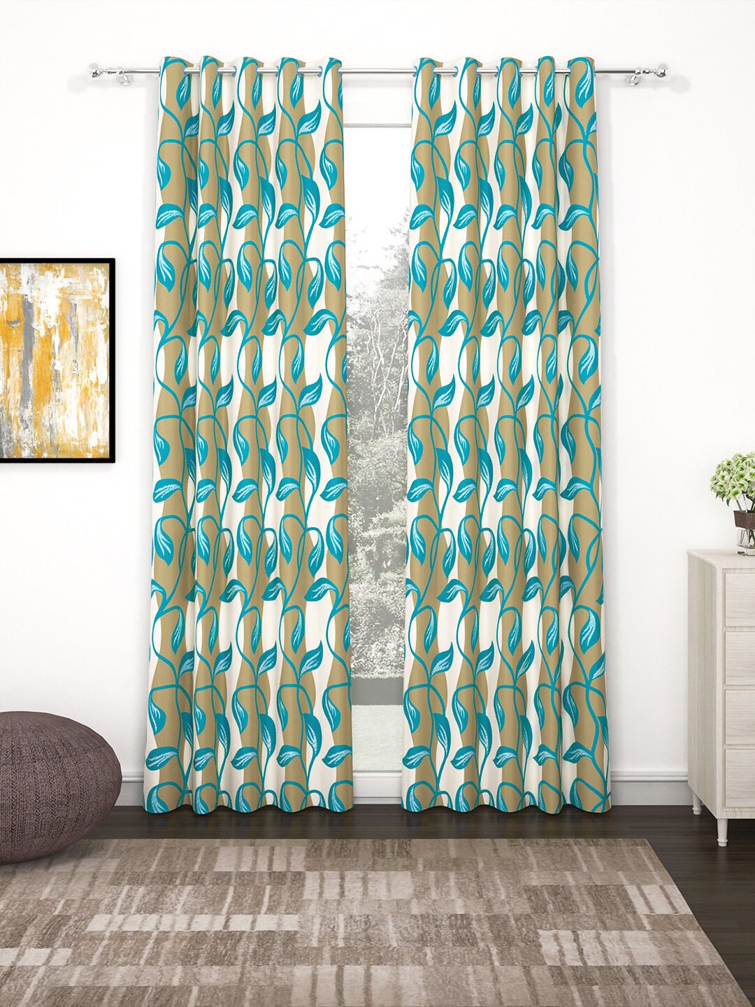 

Story@home Nature White & Blue Set of 2 Floral Long Door Curtains