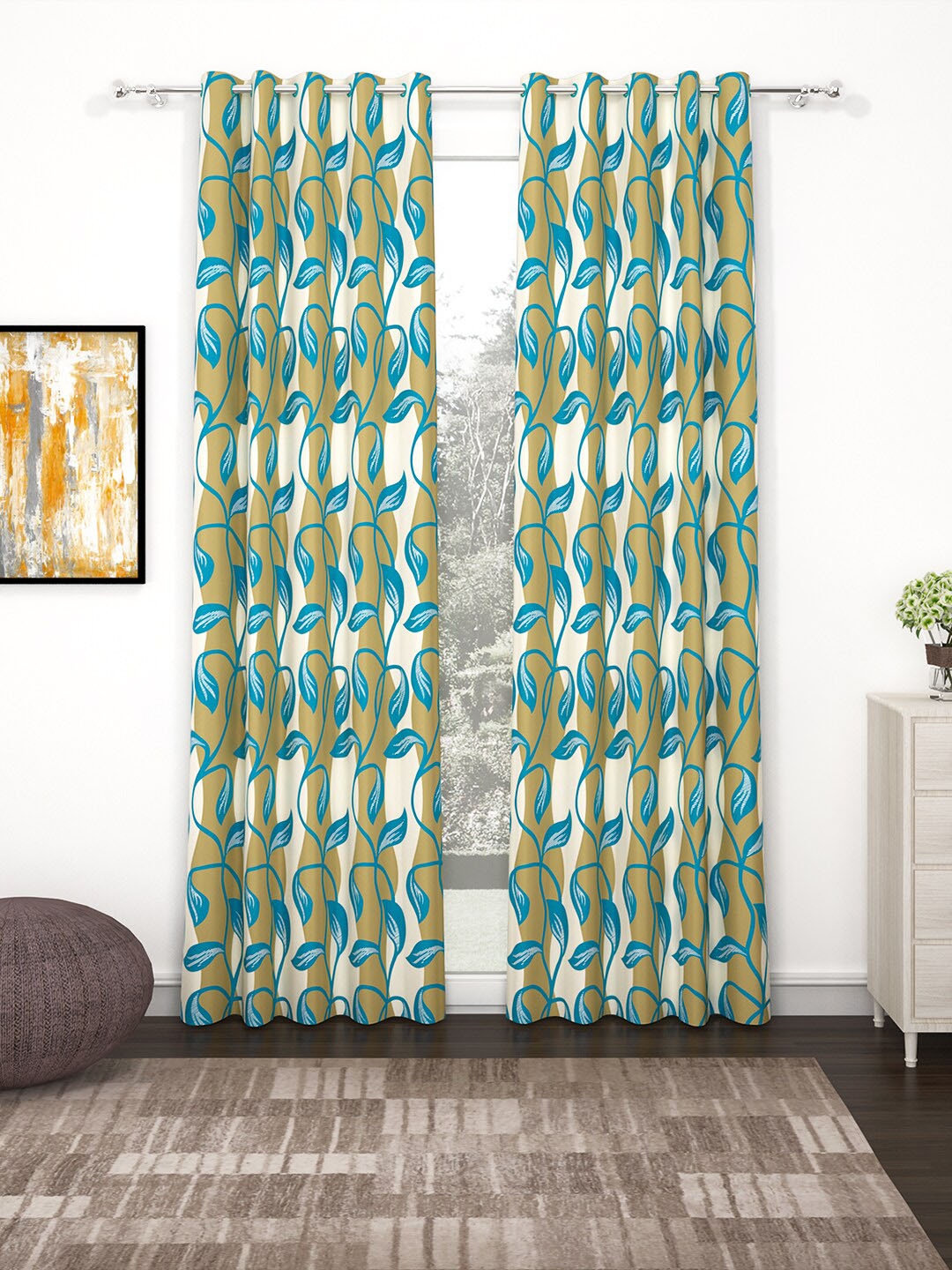

Story@home Nature White & Blue Set of 2 Floral Door Curtains