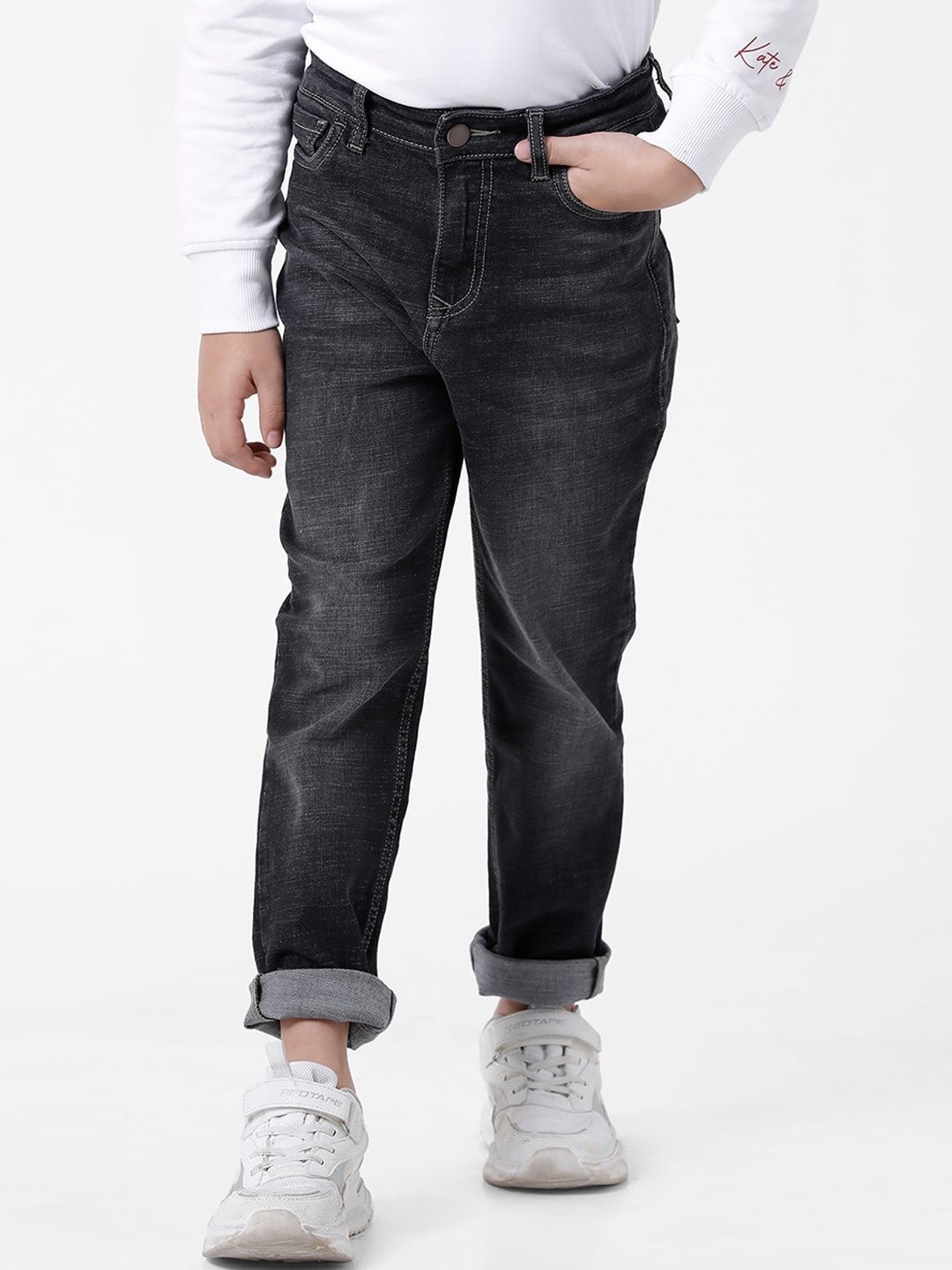 

KATE & OSCAR Boys Black Comfort Low Distress Light Fade Jeans