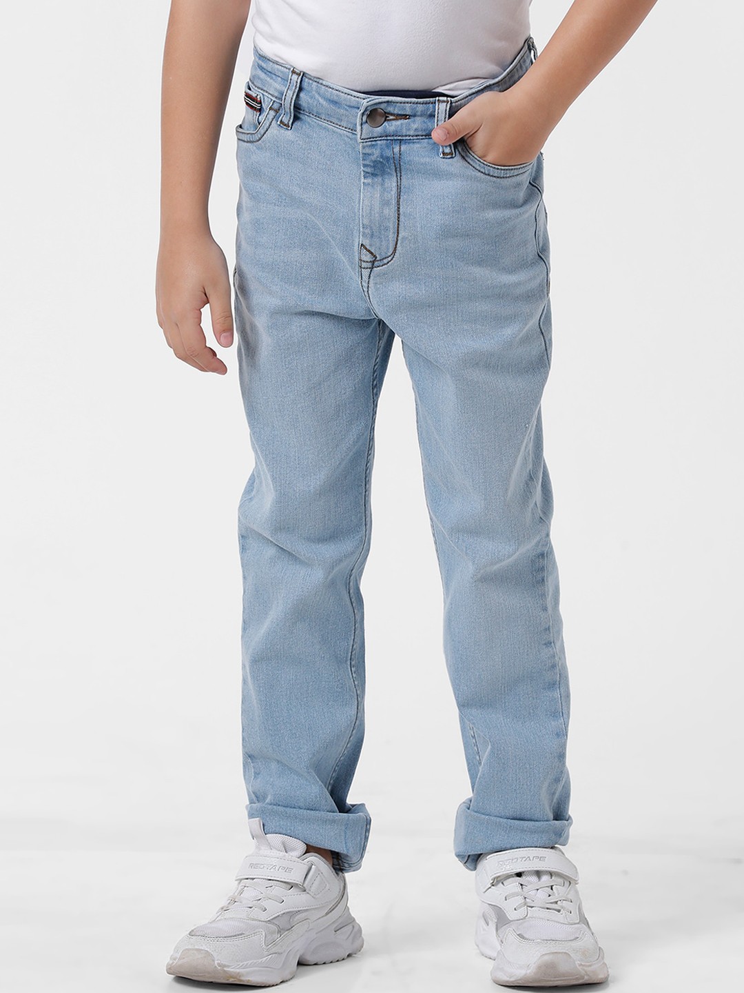 

KATE & OSCAR Boys Comfort Low Distress Heavy Fade Cotton Jeans, Blue
