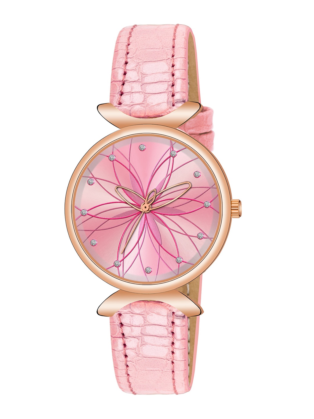 

Wuxi Women Brass Dial & Leather Bracelet Style Straps Analogue Watch M-874 Pink