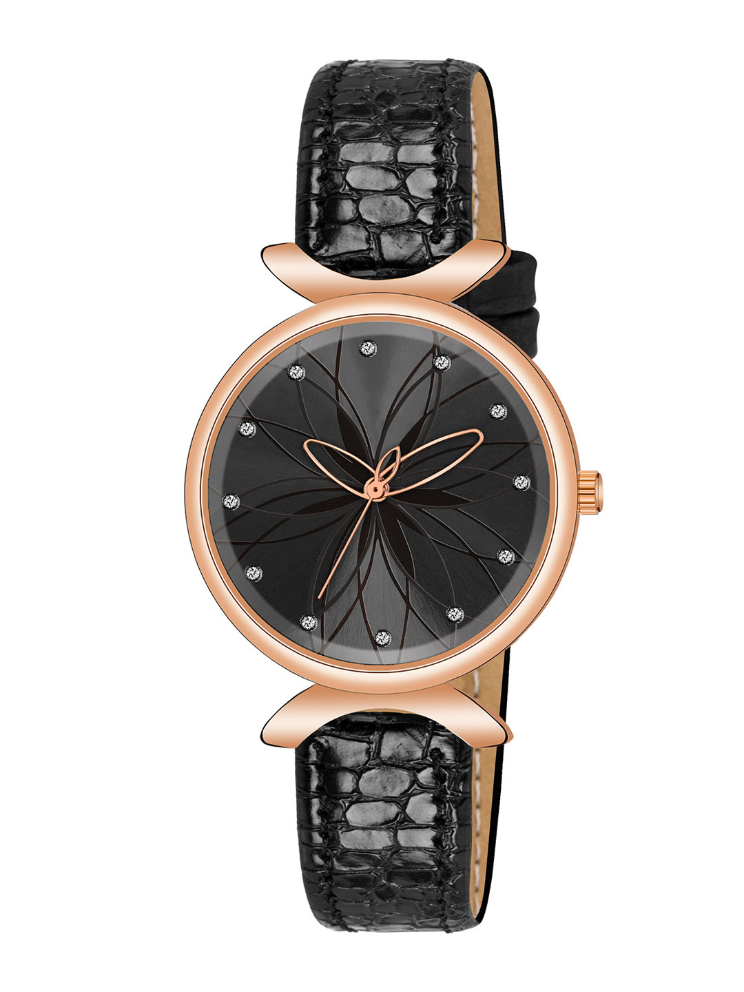 

Wuxi Women Brass Embellished Dial & Leather Straps Analogue Watch M-874 Black