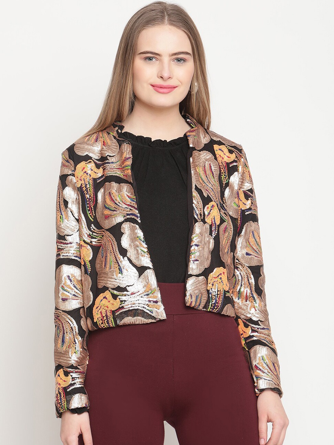 

Amagyaa Women Floral Open Front Jacket, Black