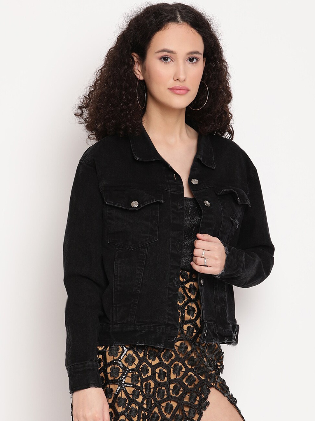 

Amagyaa Women Pure Cotton Denim Jacket, Black